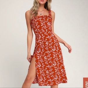 Garden Date Red Orange Floral Print Ruffle Dress